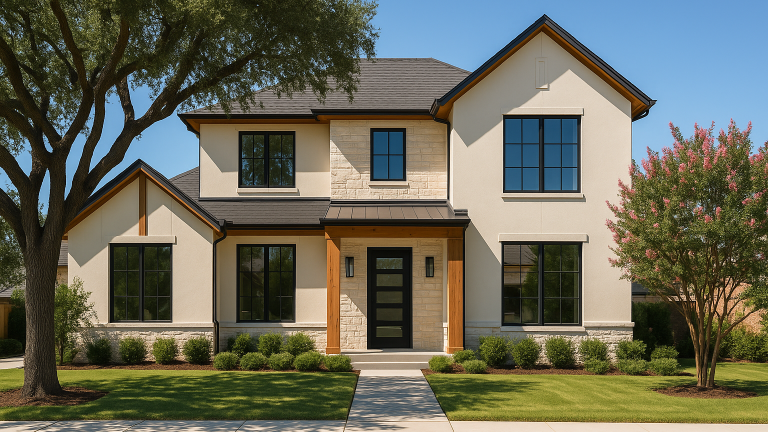 Luxury North Texas home exterior with updated windows and entry door