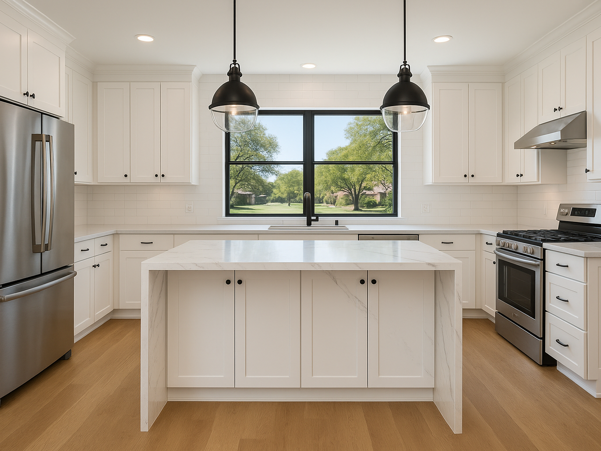 Transitional kitchen renovation with bright finishes in DFW