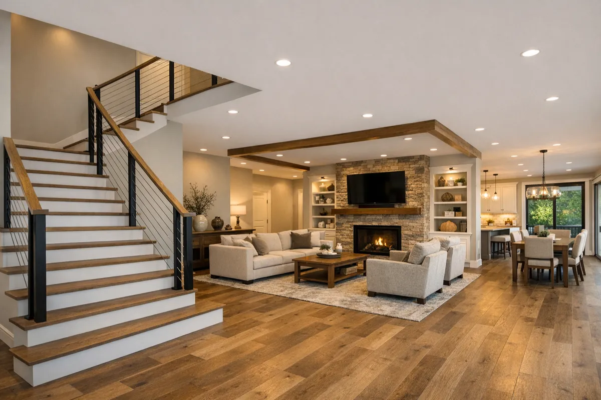 Major home renovation with upgraded great room and staircase in Dallas-Fort Worth