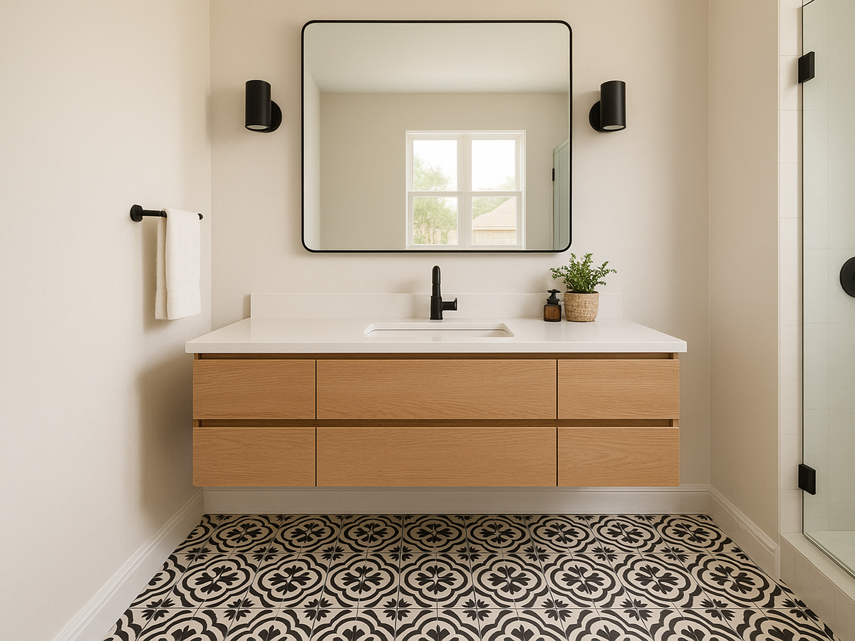 Patterned bathroom floor tile in DFW