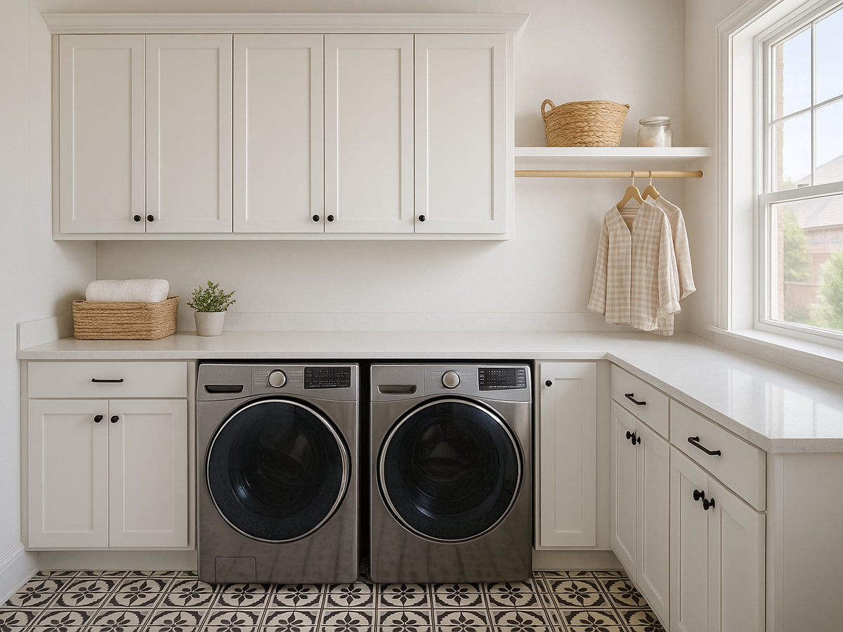 Laundry room tile floor installation in DFW