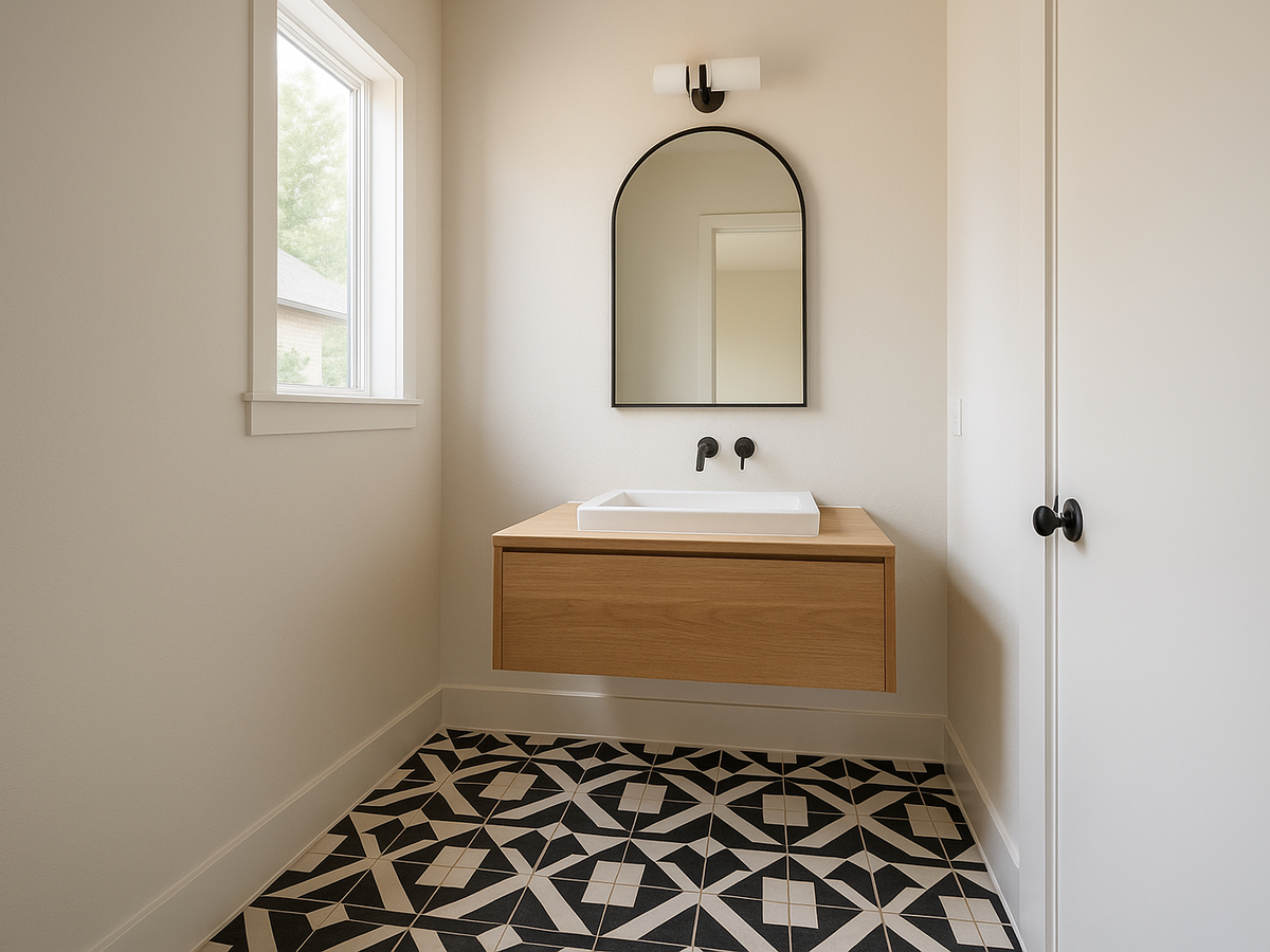 Geometric tile bathroom floor in DFW
