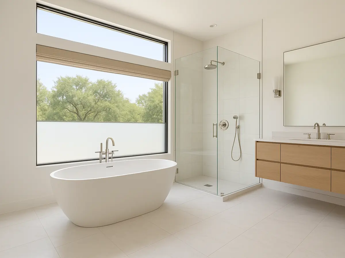 Luxury bathroom remodel with glass shower and floating vanity