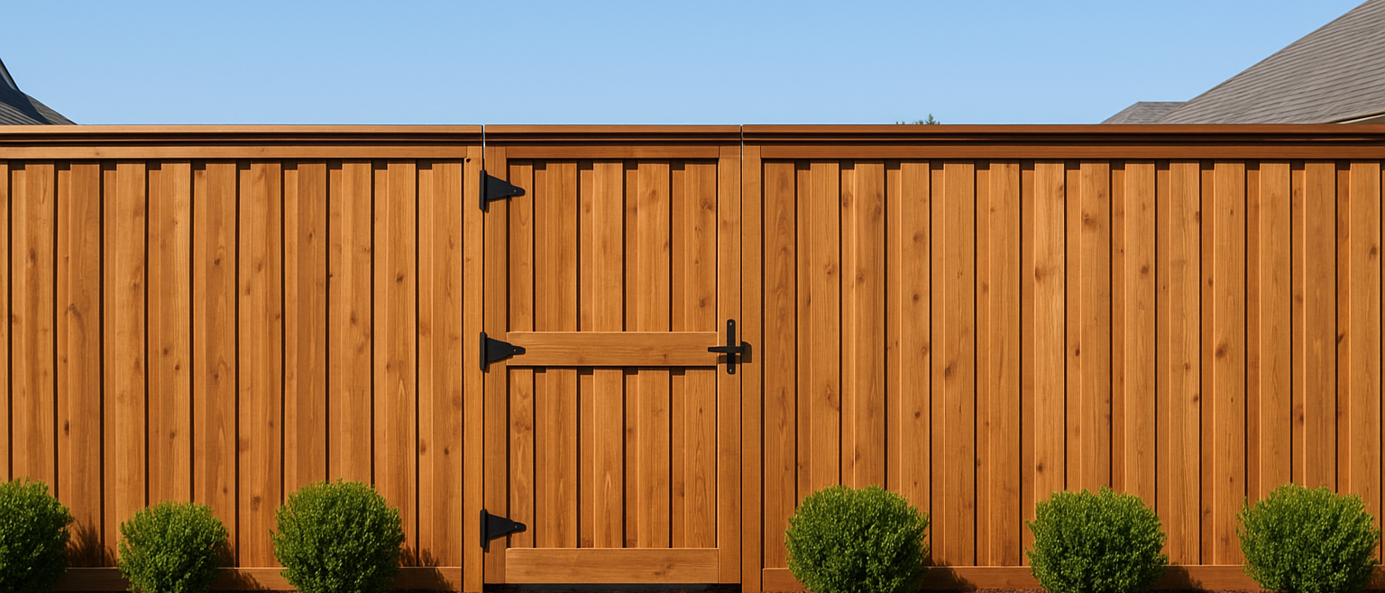 Cedar privacy fence with straight lines and clean hardware